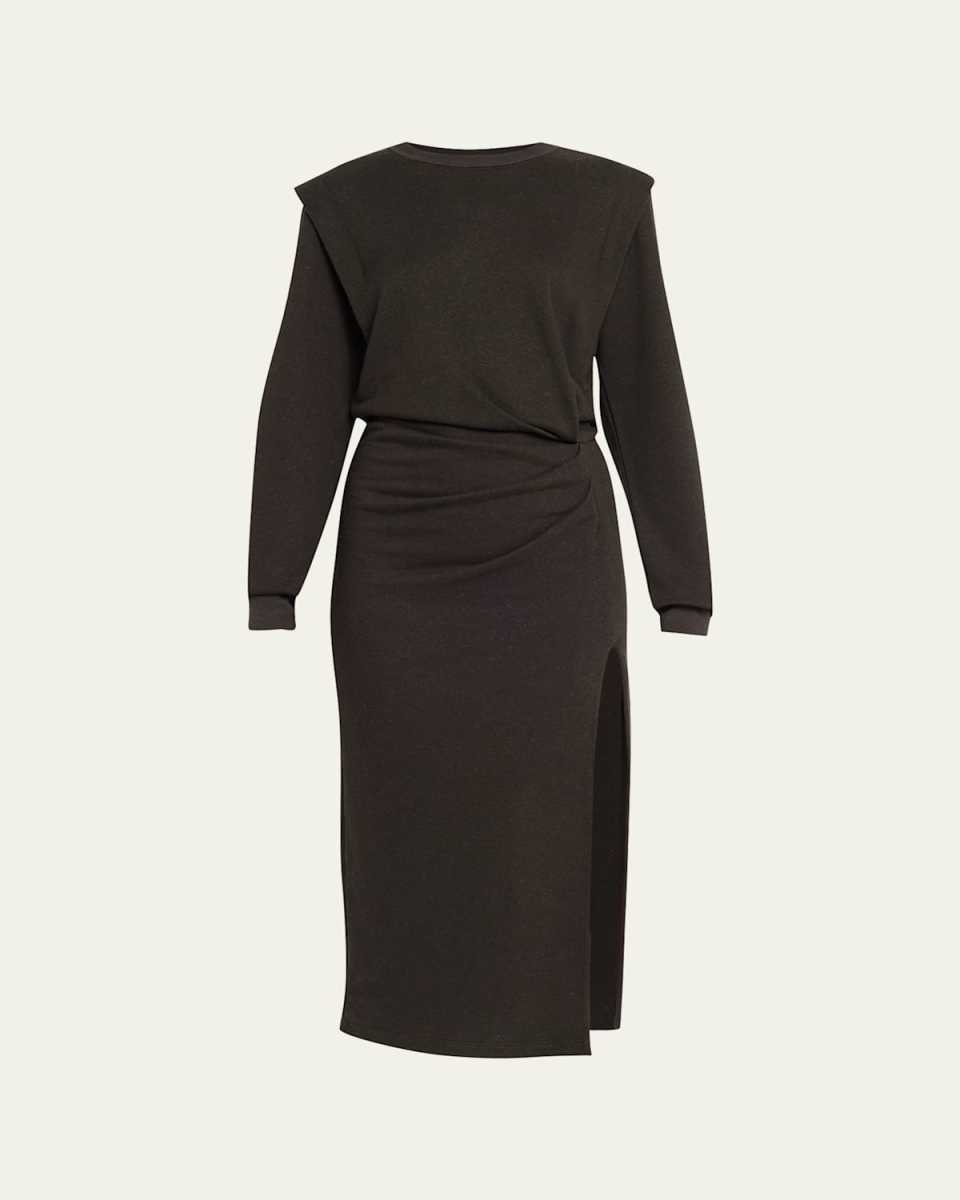Mafalda Gathered Long-Sleeve Wool Midi Dress